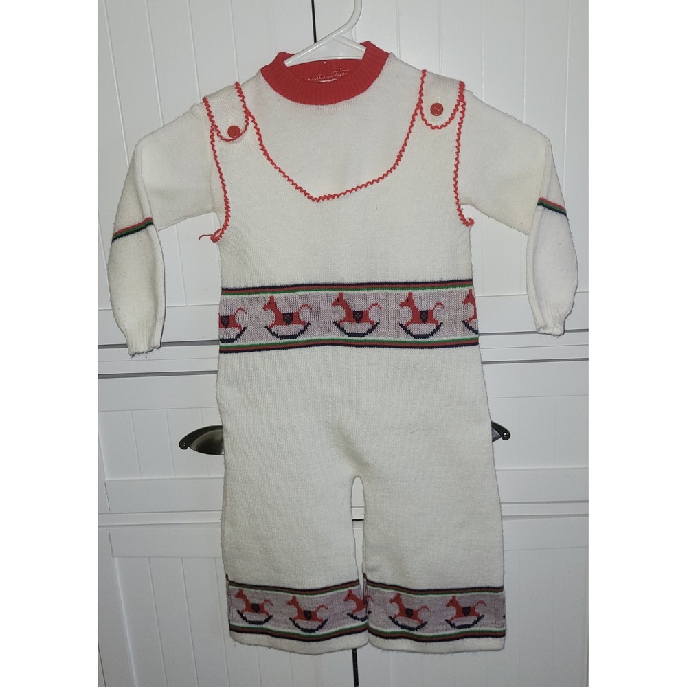 Vintage‎ JCPenney Toddletime Knit Romper Size 1.5 Rocking Horse Applique 18-24